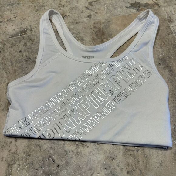 pink by Victoria’s secret Sports Bra White With Silver Lettering Logo Extra Smal - Picture 1 of 4